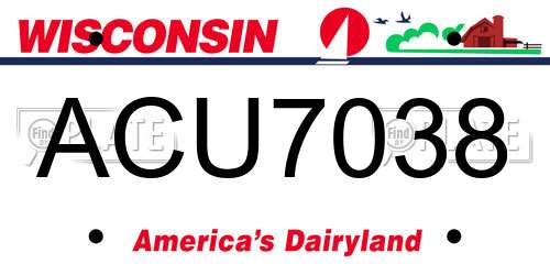 ACU7038 Wisconsin License Plate