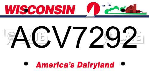 ACV7292 Wisconsin License Plate