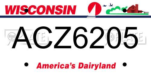 ACZ6205 Wisconsin License Plate