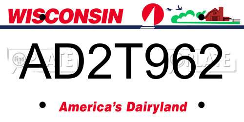 AD2T962 Wisconsin License Plate