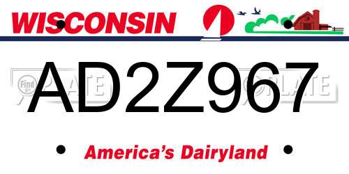 AD2Z967 Wisconsin License Plate