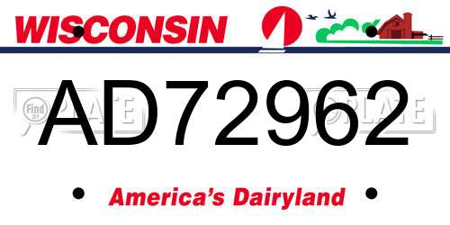 AD72962 Wisconsin License Plate