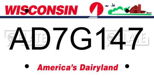 AD7G147 Wisconsin License Plate