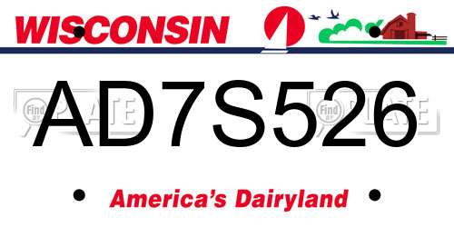AD7S526 Wisconsin License Plate