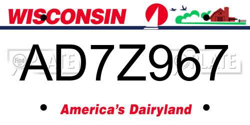 AD7Z967 Wisconsin License Plate