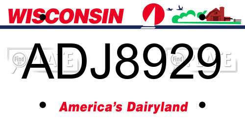 ADJ8929 Wisconsin License Plate