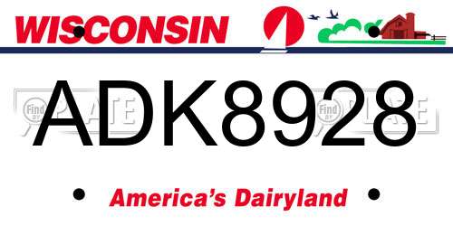 ADK8928 Wisconsin License Plate