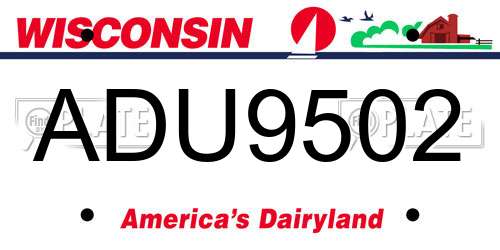 ADU9502 Wisconsin License Plate
