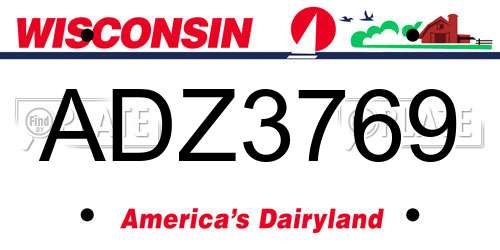 ADZ3769 Wisconsin License Plate