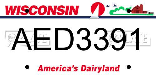 AED3391 Wisconsin License Plate