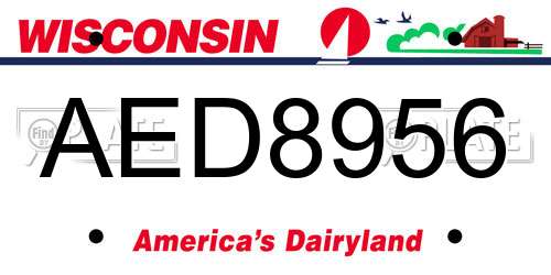 AED8956 Wisconsin License Plate