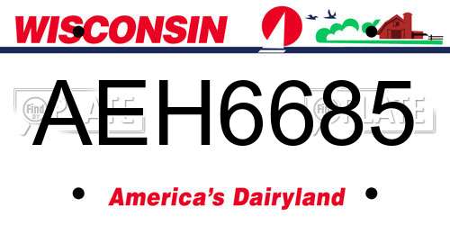 AEH6685 Wisconsin License Plate