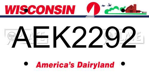 AEK2292 Wisconsin License Plate