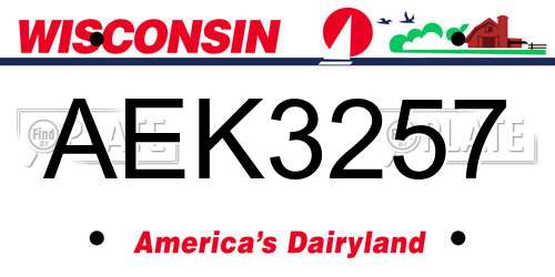 AEK3257 Wisconsin License Plate