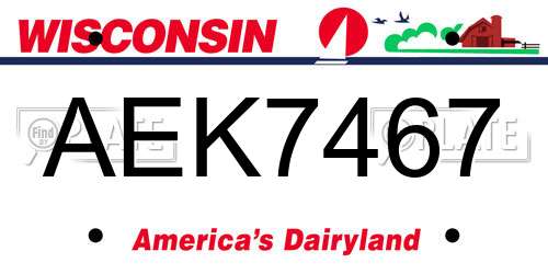 AEK7467 Wisconsin License Plate