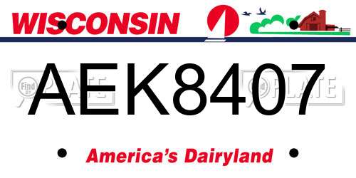 AEK8407 Wisconsin License Plate