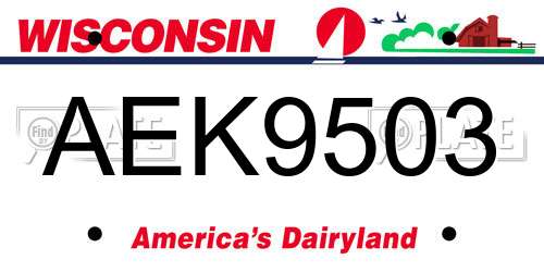 AEK9503 Wisconsin License Plate