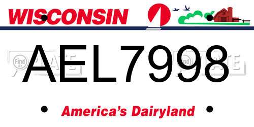 AEL7998 Wisconsin License Plate