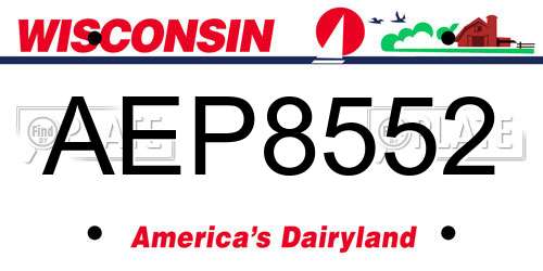 AEP8552 Wisconsin License Plate