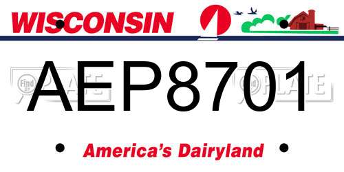 AEP8701 Wisconsin License Plate