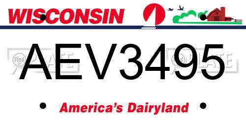 AEV3495 Wisconsin License Plate