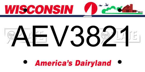 AEV3821 Wisconsin License Plate