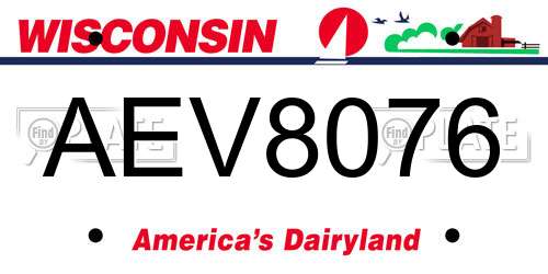 AEV8076 Wisconsin License Plate