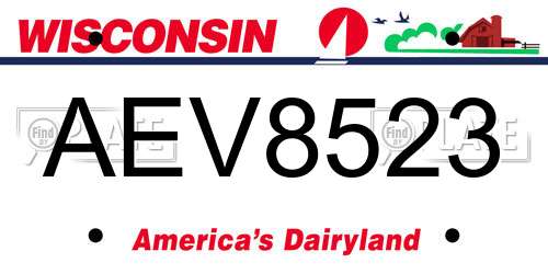 AEV8523 Wisconsin License Plate