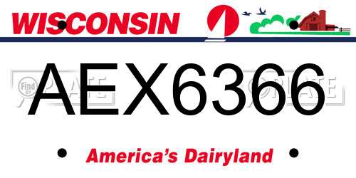 AEX6366 Wisconsin License Plate