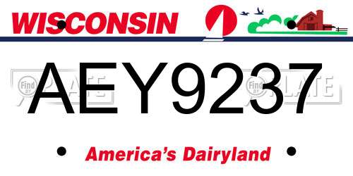 AEY9237 Wisconsin License Plate