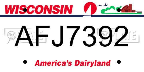 AFJ7392 Wisconsin License Plate
