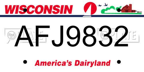 AFJ9832 Wisconsin License Plate