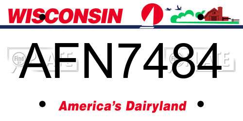 AFN7484 Wisconsin License Plate