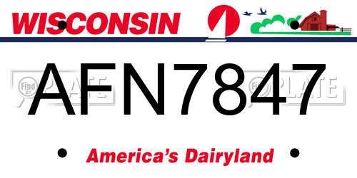AFN7847 Wisconsin License Plate