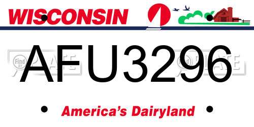 AFU3296 Wisconsin License Plate