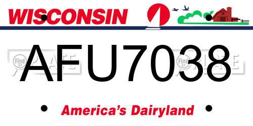 AFU7038 Wisconsin License Plate