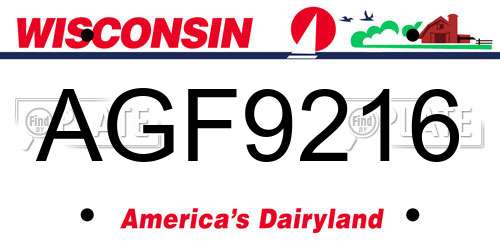 AGF9216 Wisconsin License Plate
