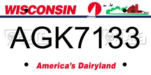 AGK7133 Wisconsin License Plate