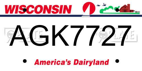 AGK7727 Wisconsin License Plate