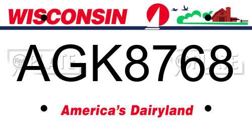 AGK8768 Wisconsin License Plate