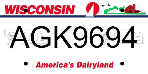 AGK9694 Wisconsin License Plate