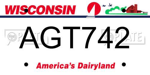 AGT742 Wisconsin License Plate