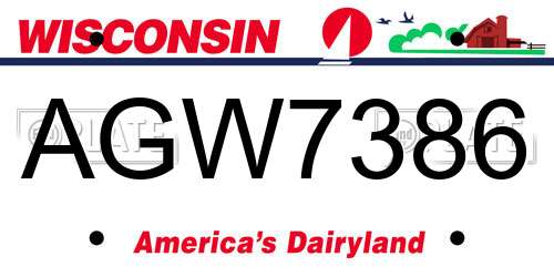AGW7386 Wisconsin License Plate