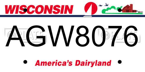 AGW8076 Wisconsin License Plate