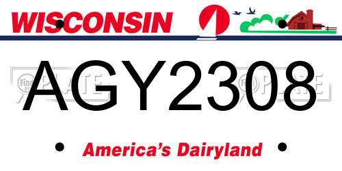 AGY2308 Wisconsin License Plate