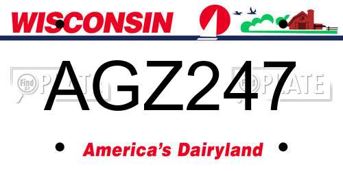 AGZ247 Wisconsin License Plate