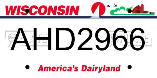 AHD2966 Wisconsin License Plate