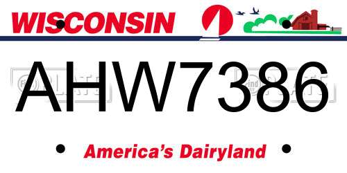 AHW7386 Wisconsin License Plate