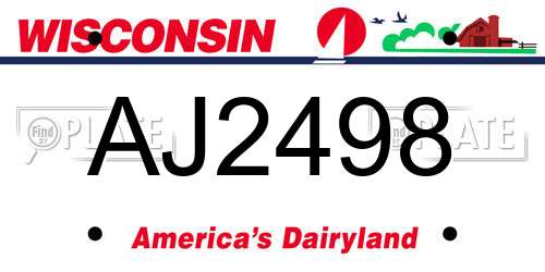 AJ2498 Wisconsin License Plate