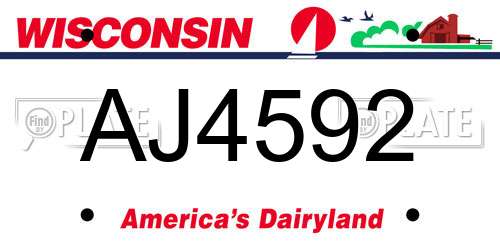 AJ4592 Wisconsin License Plate